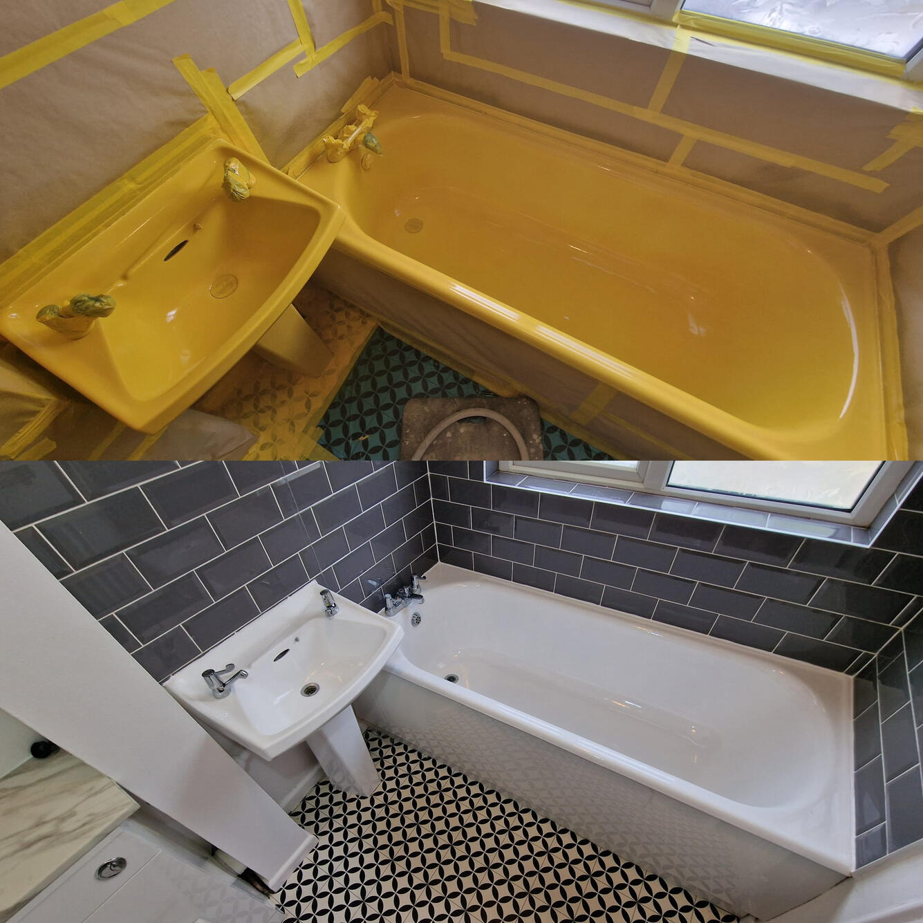Before and after ceramic sink and steel bath re-enamelling in Uphill, Weston-super-Mare