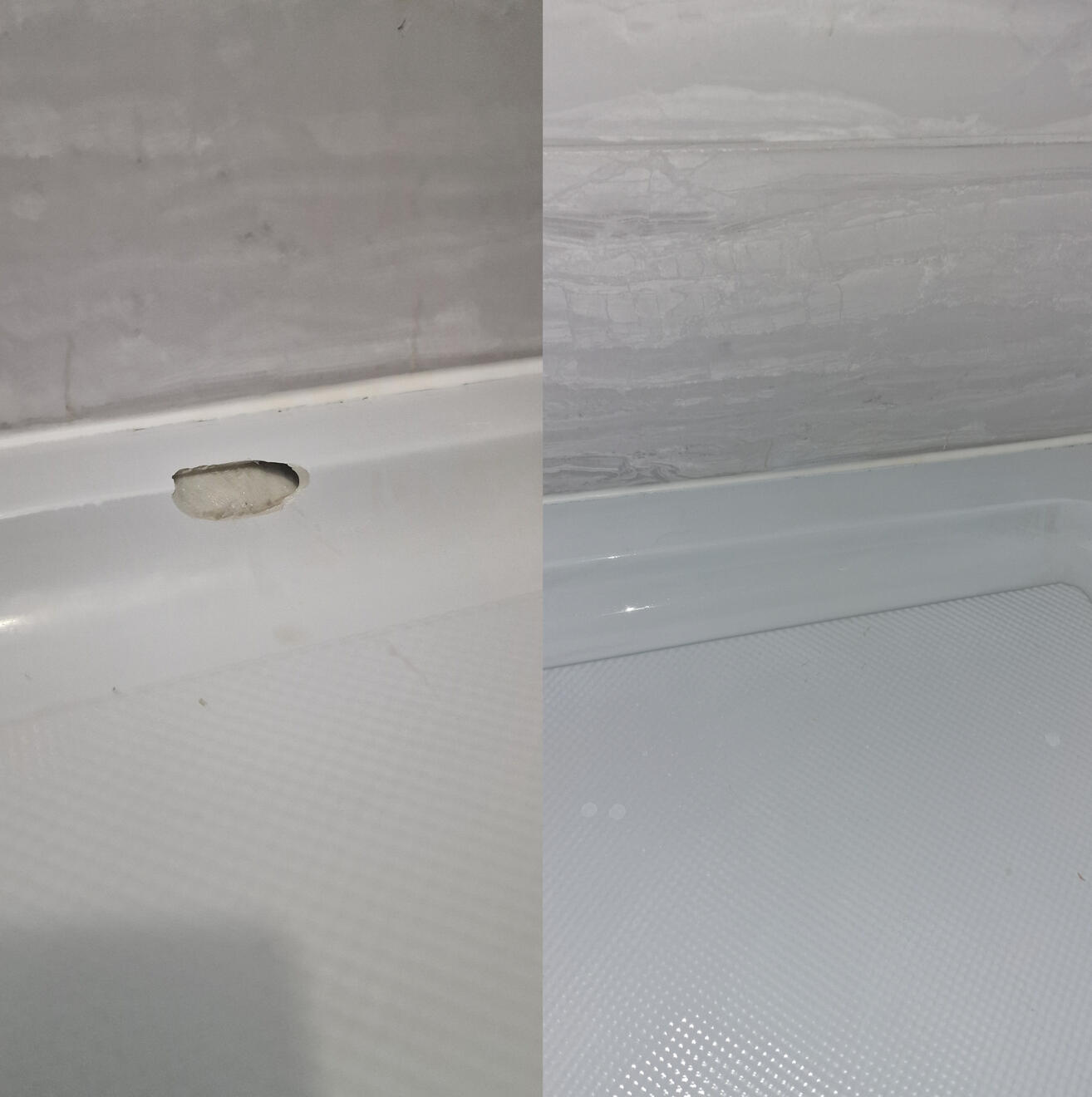 Before and after pictures of a shower Tray repair in Weston-super-Mare