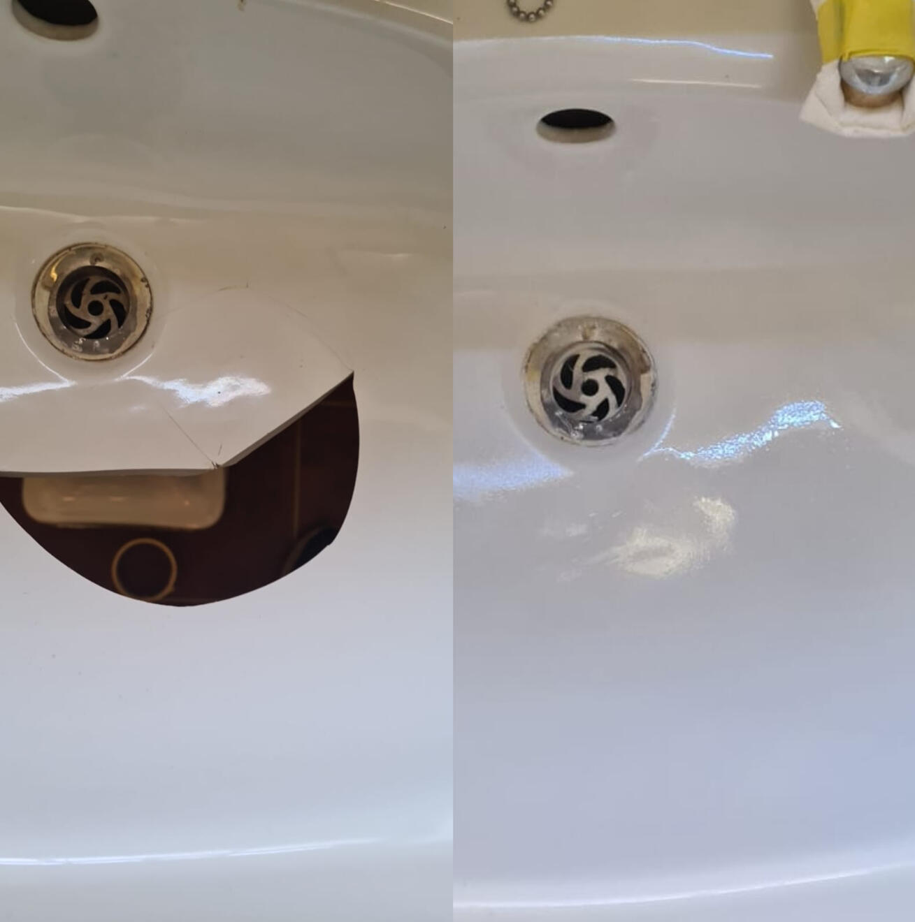 Before and after ceramic sink crack repair in locking Weston-super-Mare