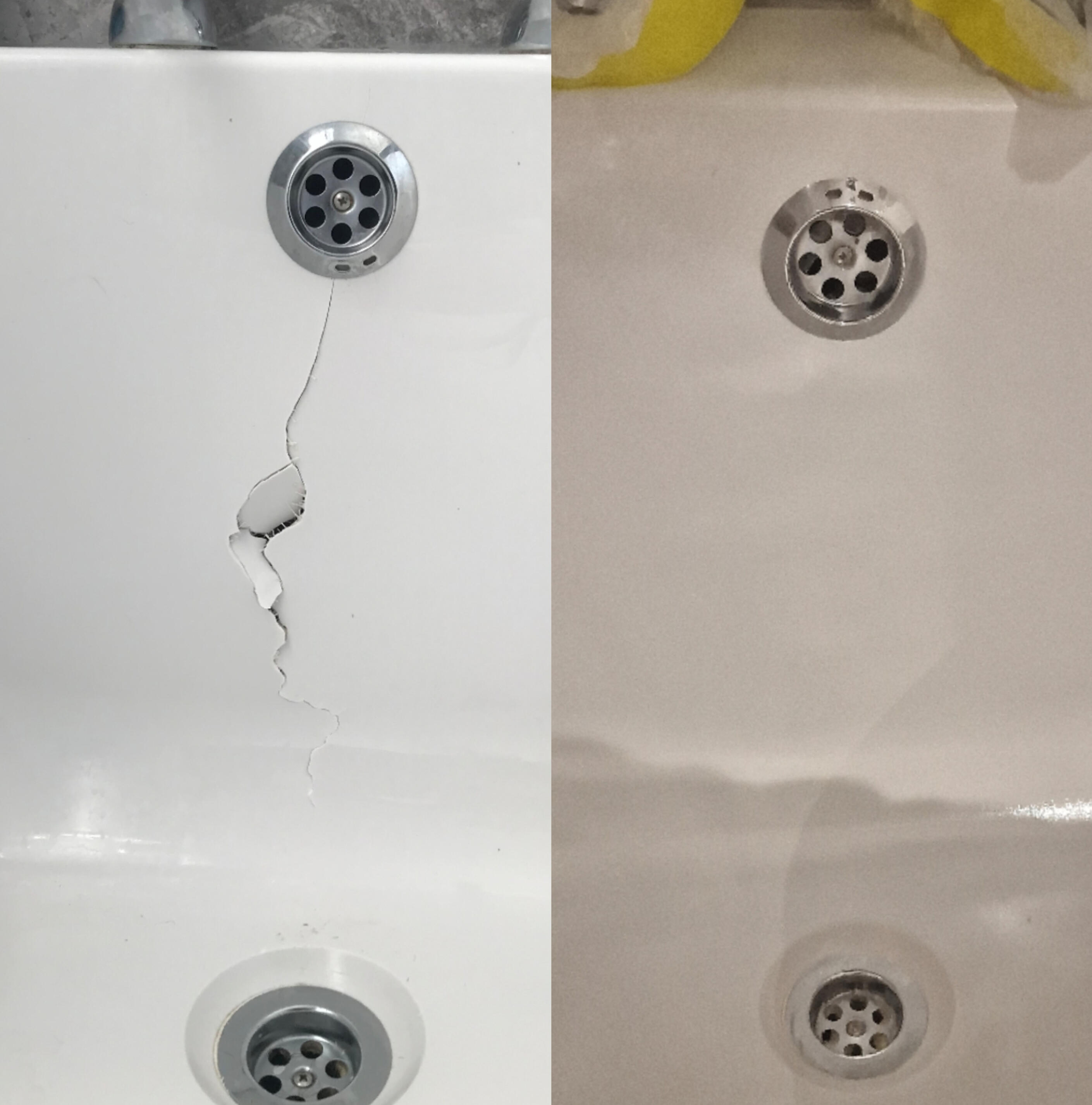 Before & After photos of an Acrylic Bath Crack Repair in Worle, Weston-super-Mare