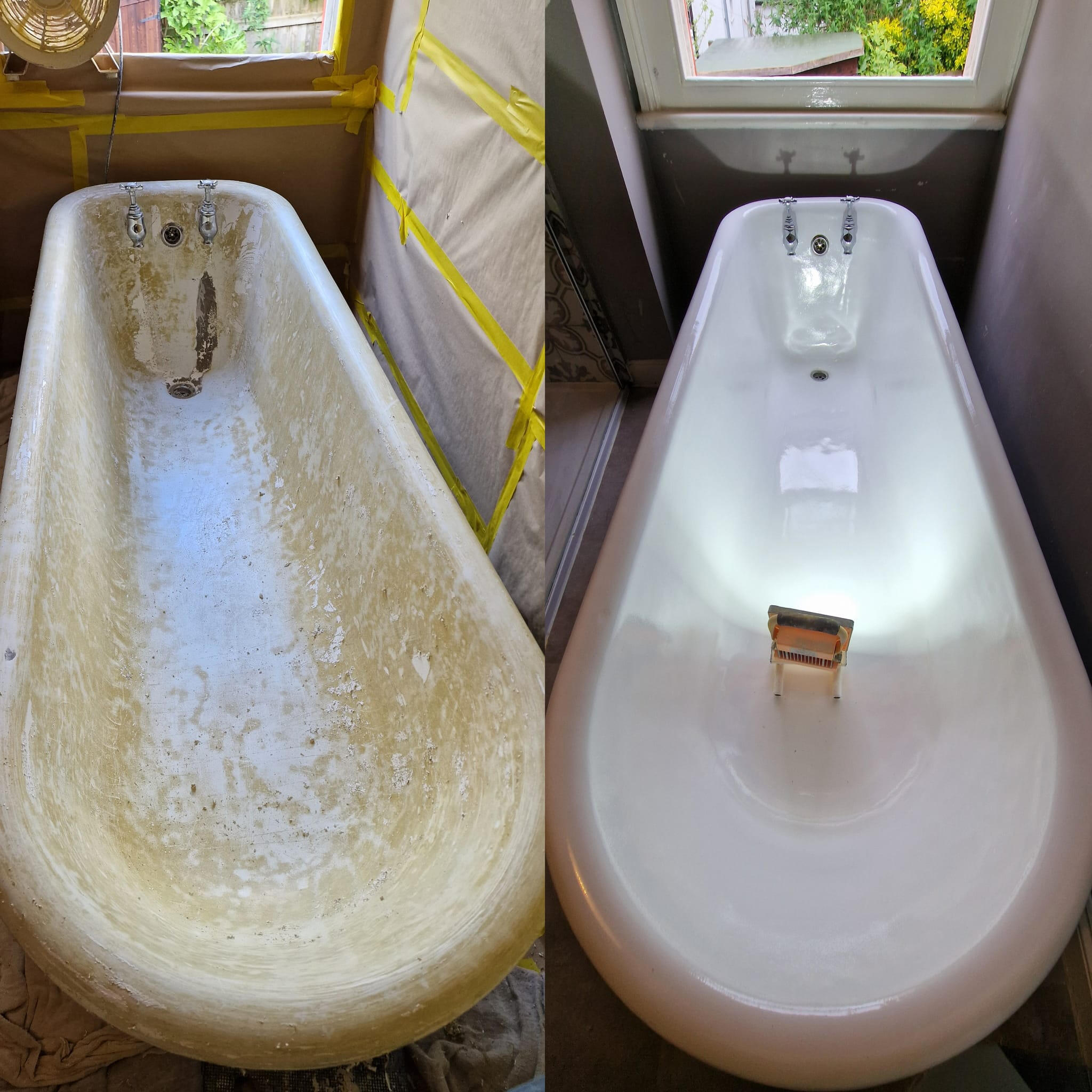 Before and after roll top cast iron bath re-enamelling in Weston-super-Mare
